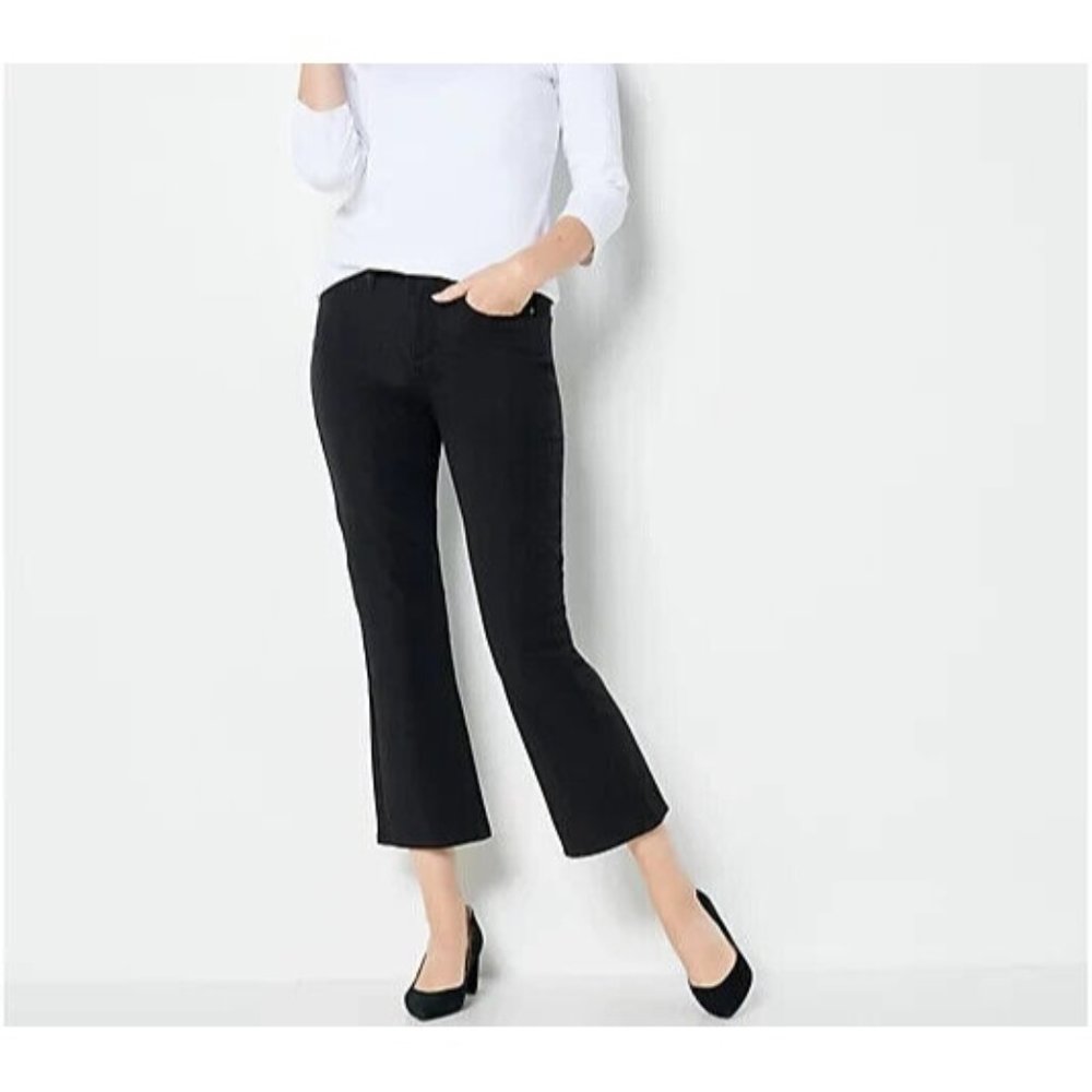 NWT $119 NYDJ Curves 360 Crop Kick Flare Jeans BLACK size 8